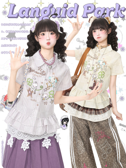Languid Park - Ruffle Doll Collar Plaid Shirt shirt Languid Park