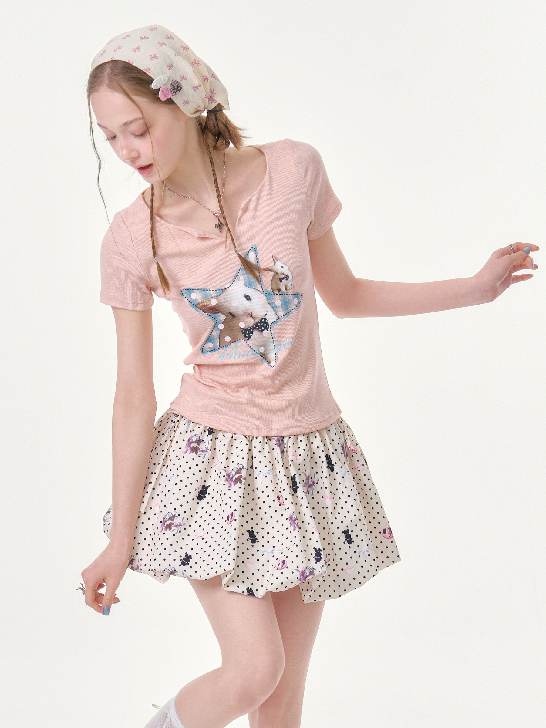ziziFei - Pink Star Bunny Slim Tee shirt ziziFei