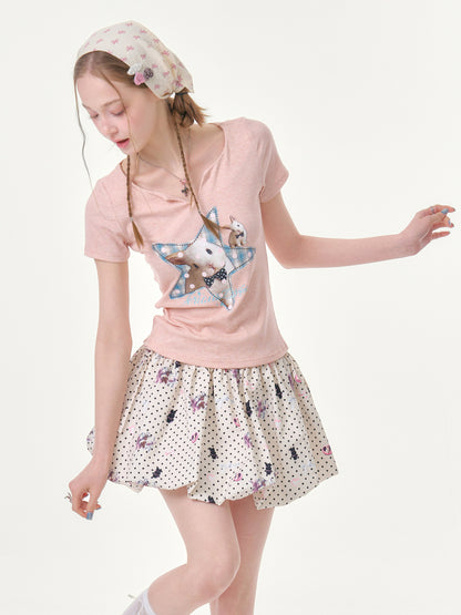 ziziFei - Pink Star Bunny Slim Tee shirt ziziFei