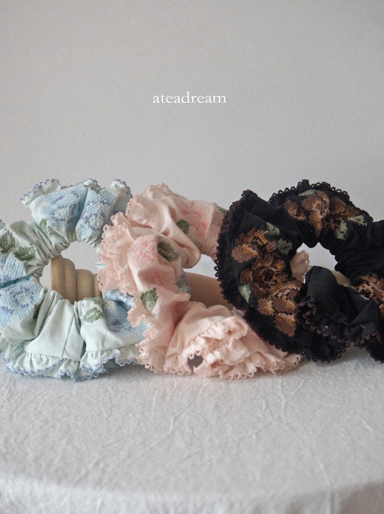 Ate a Dream - Embroidered Cotton-Linen Hair Scrunchie scrunchies Ate a Dream