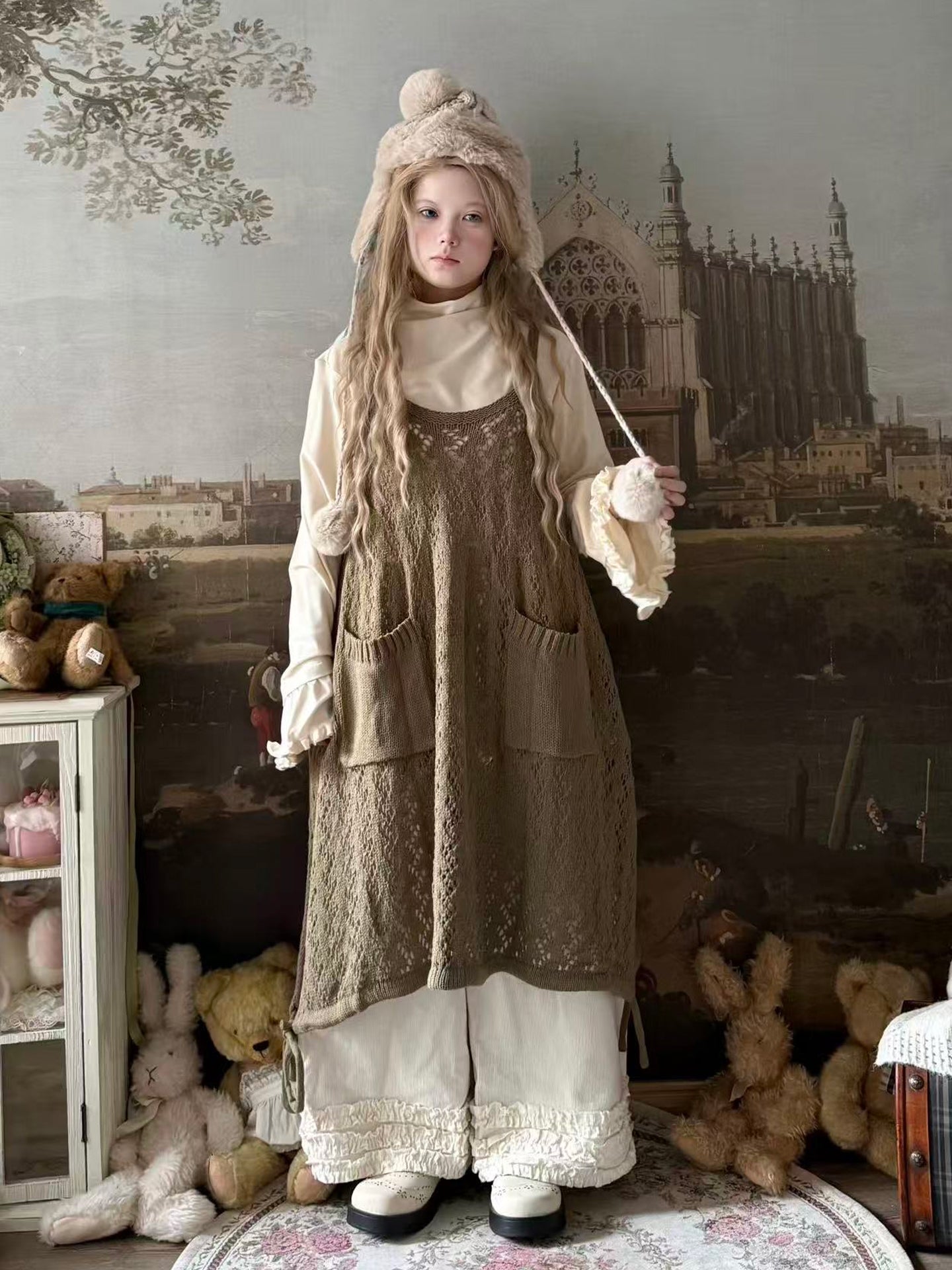 Labeau - Kawaii Retro Knit Hollow Strap Overlay Dress dress Labeau