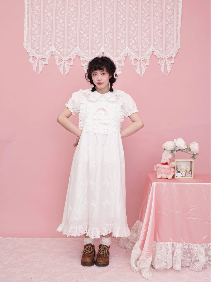 SemenCoicis Butterfly Embroidered Dress | White Cotton Pinafore Dress