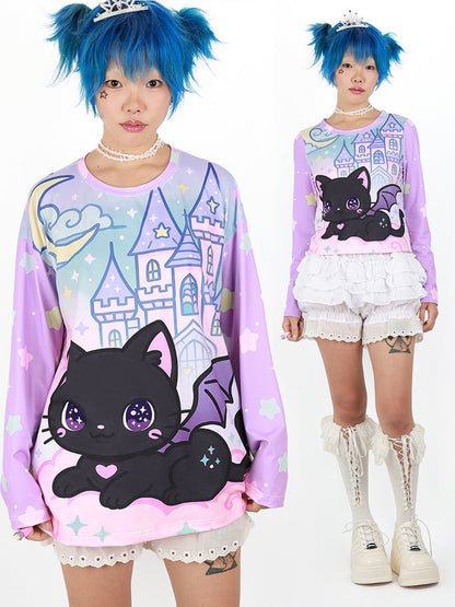 Nihonkids - Pastel Gothic Black Cat Tee shirt NIHON KIDS
