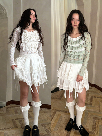 daytoday Everyday Institute - Kawaii Lace Long Sleeve Top Stretch blouse daytoday everyday institute