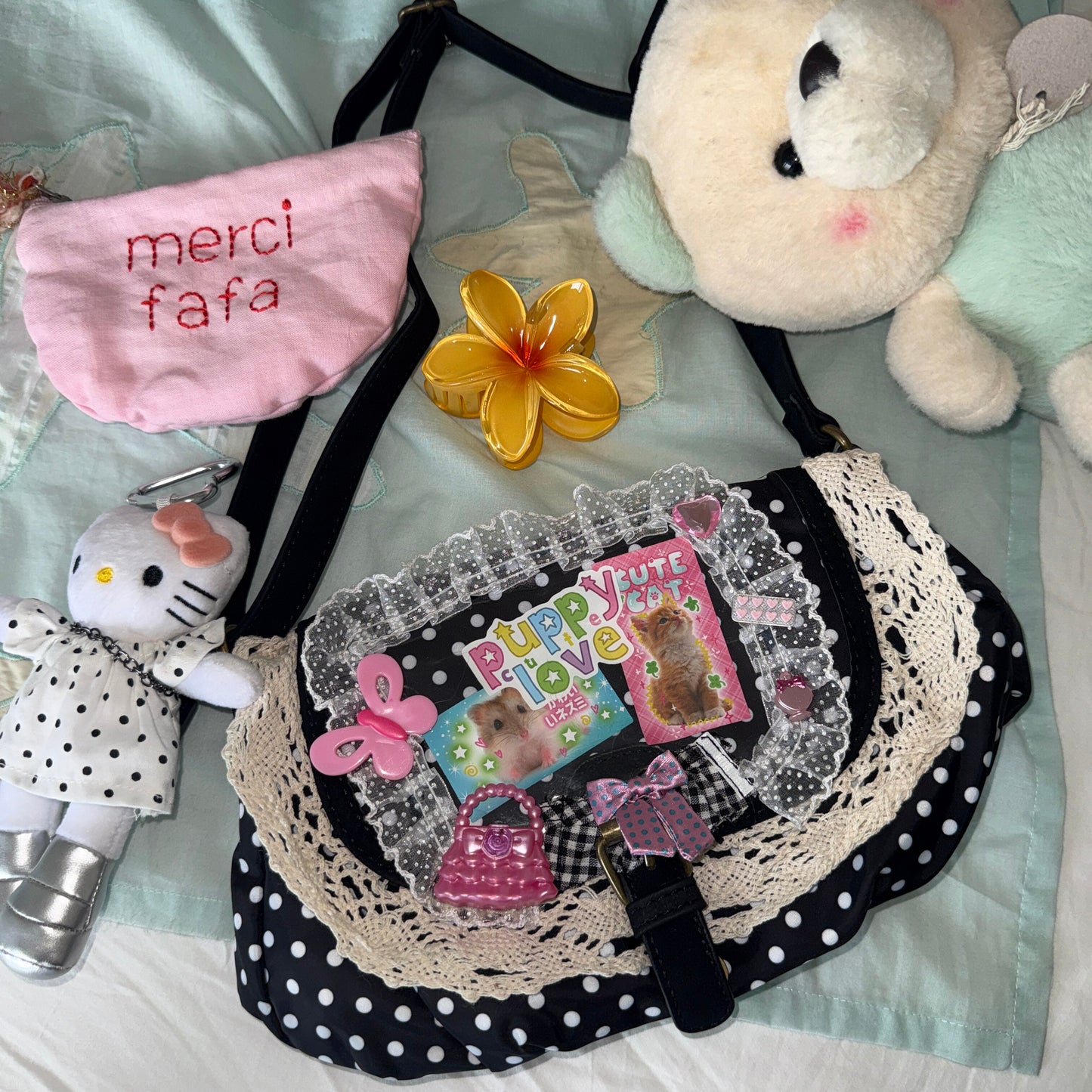 Hottie - Y2K Polka Dot Lace Trim Shoulder Bag