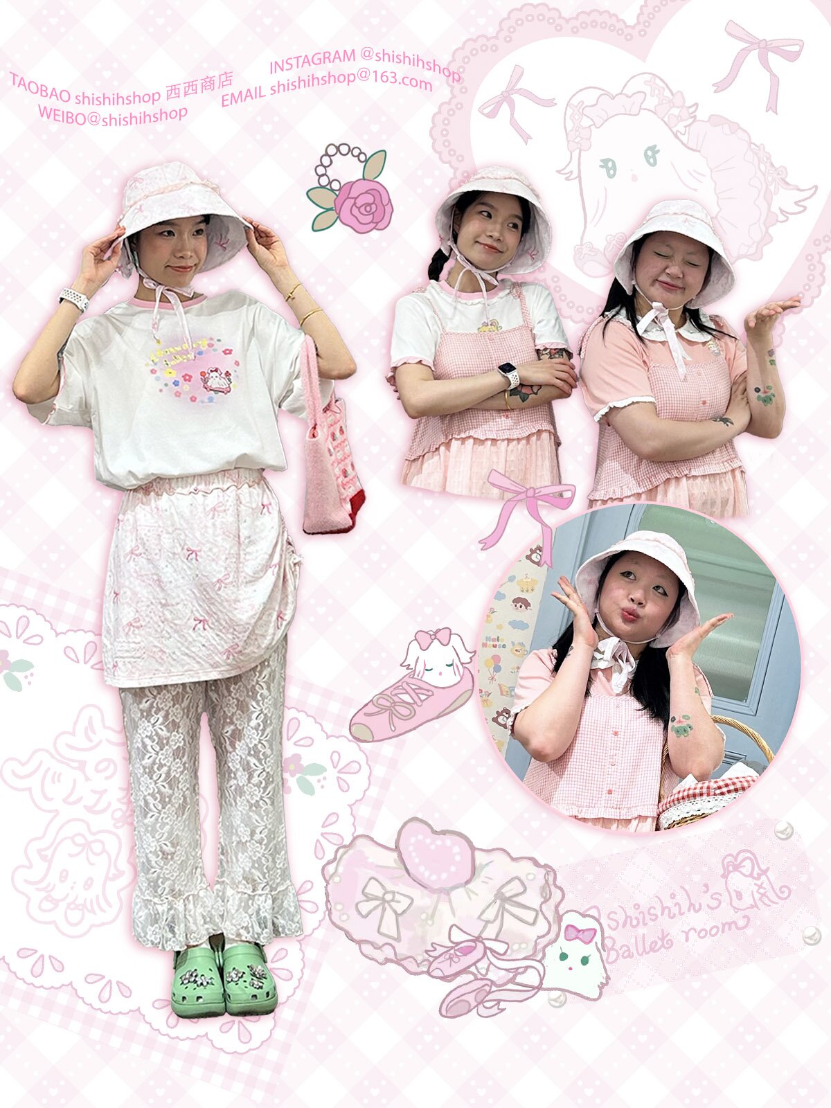 shishihshop Decora Kei Pink Sun Hat | Sweet Girl Lace Ribbon Wide-Brim UV Cap hat shishihshop