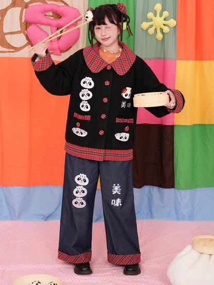 NIKKOU - Steamed Bun Embroidered Wide-Leg Jeans pants Nikkou home
