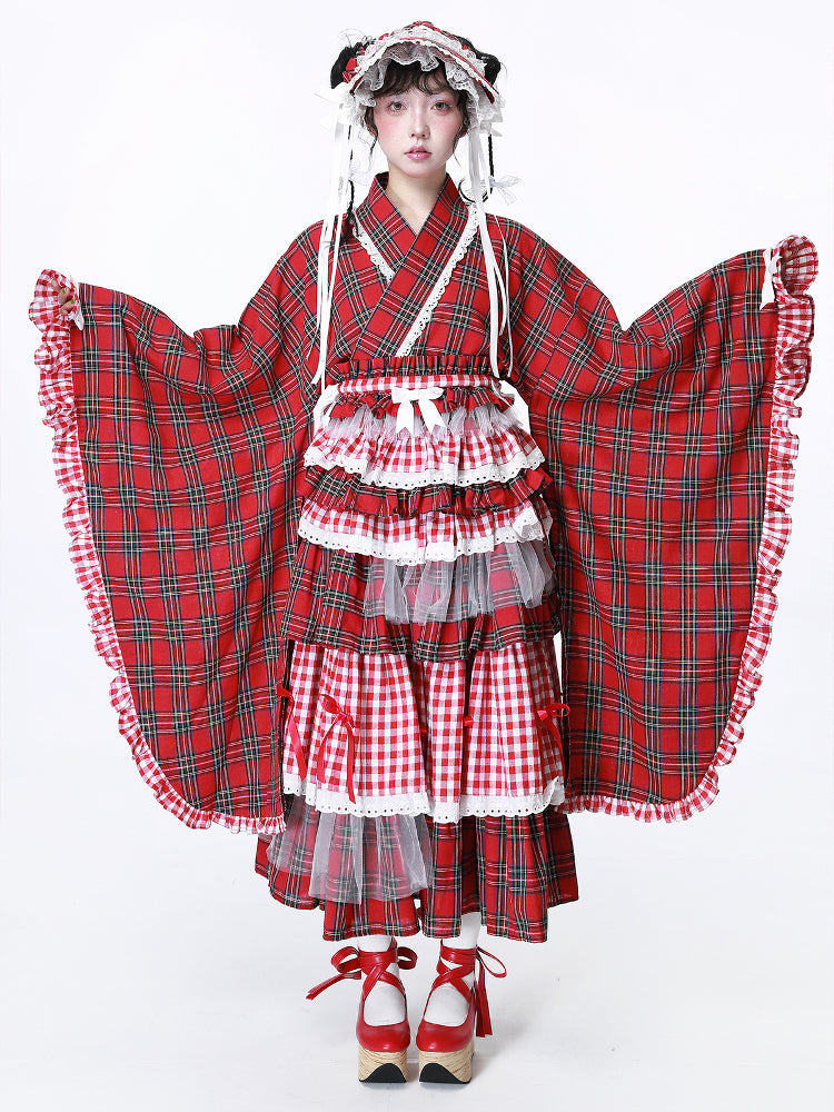 SOS MEME CLUB – Showa Retro Red Plaid Kimono Blouse blouse SOS MEME CLUB