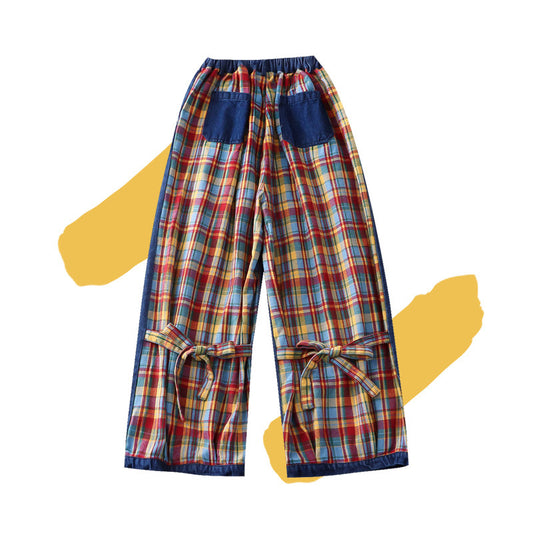 Toothshop - Vintage Patchwork Plaid Balloon Wide Leg Jeans pants toothshop
