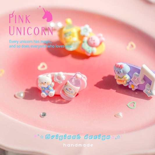 Pink Unicorn - Decora Kei Candy Color Cartoon Hair Clip hair clip pink unicorn
