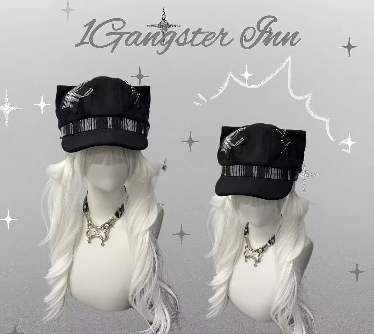 1Gangster Inn - Black Cat Ear Beret Punk Hat hat 1GASTERINN