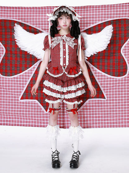 SOS MEME CLUB - Showa Red Plaid Pumpkin Shorts shorts SOS MEME CLUB