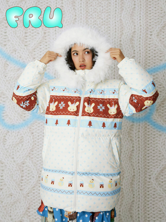 frufru - Kawaii Fair Isle Hooded Down Coat coat frufru