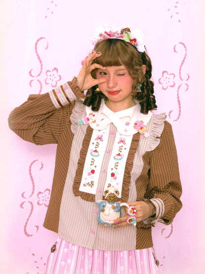 Lutra Jump - Kawaii Vintage Brown Stripe Blouse blouse Lutra Jump