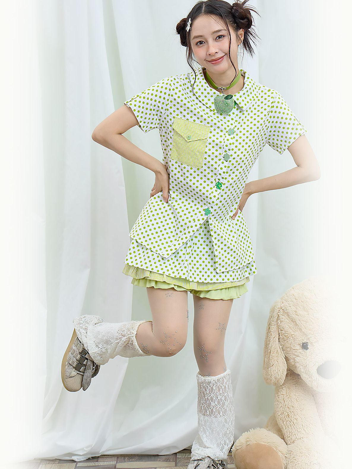 Moon Meadow - Green Polka Dot Shirt shirt Moon Meadow