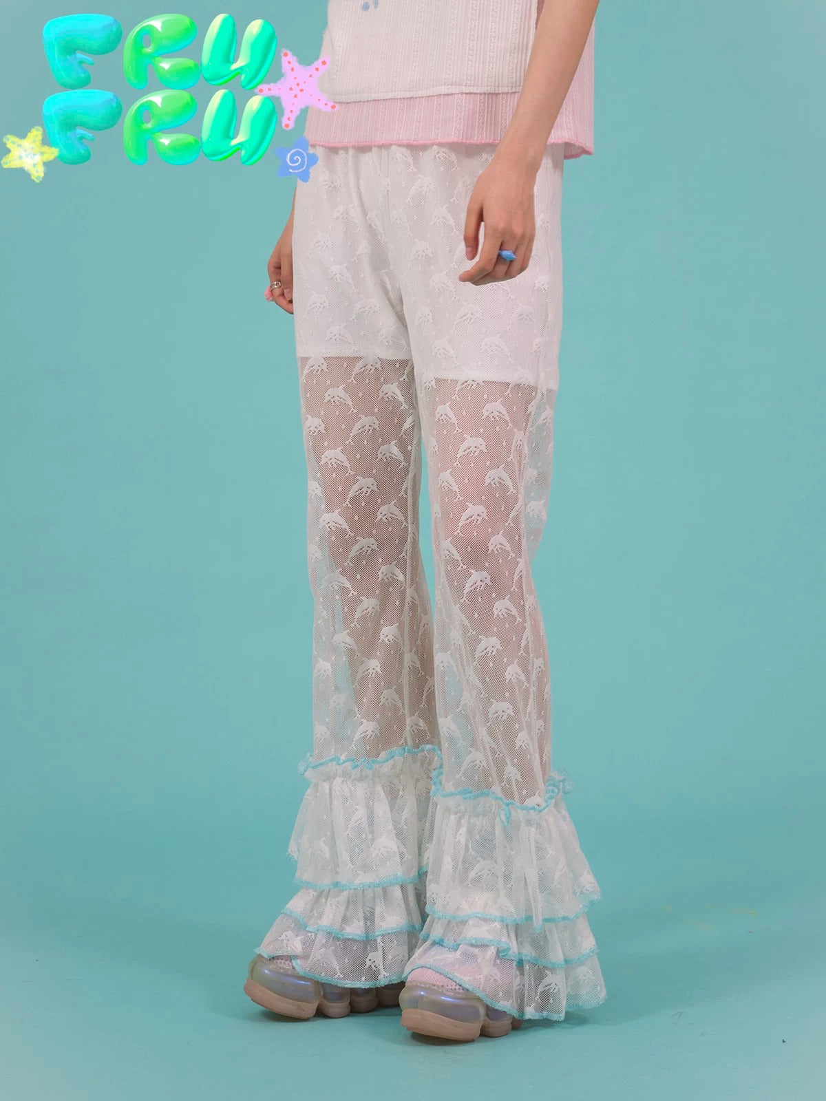 frufru - Dolphin Lace Patchwork Flared Pants pants frufru