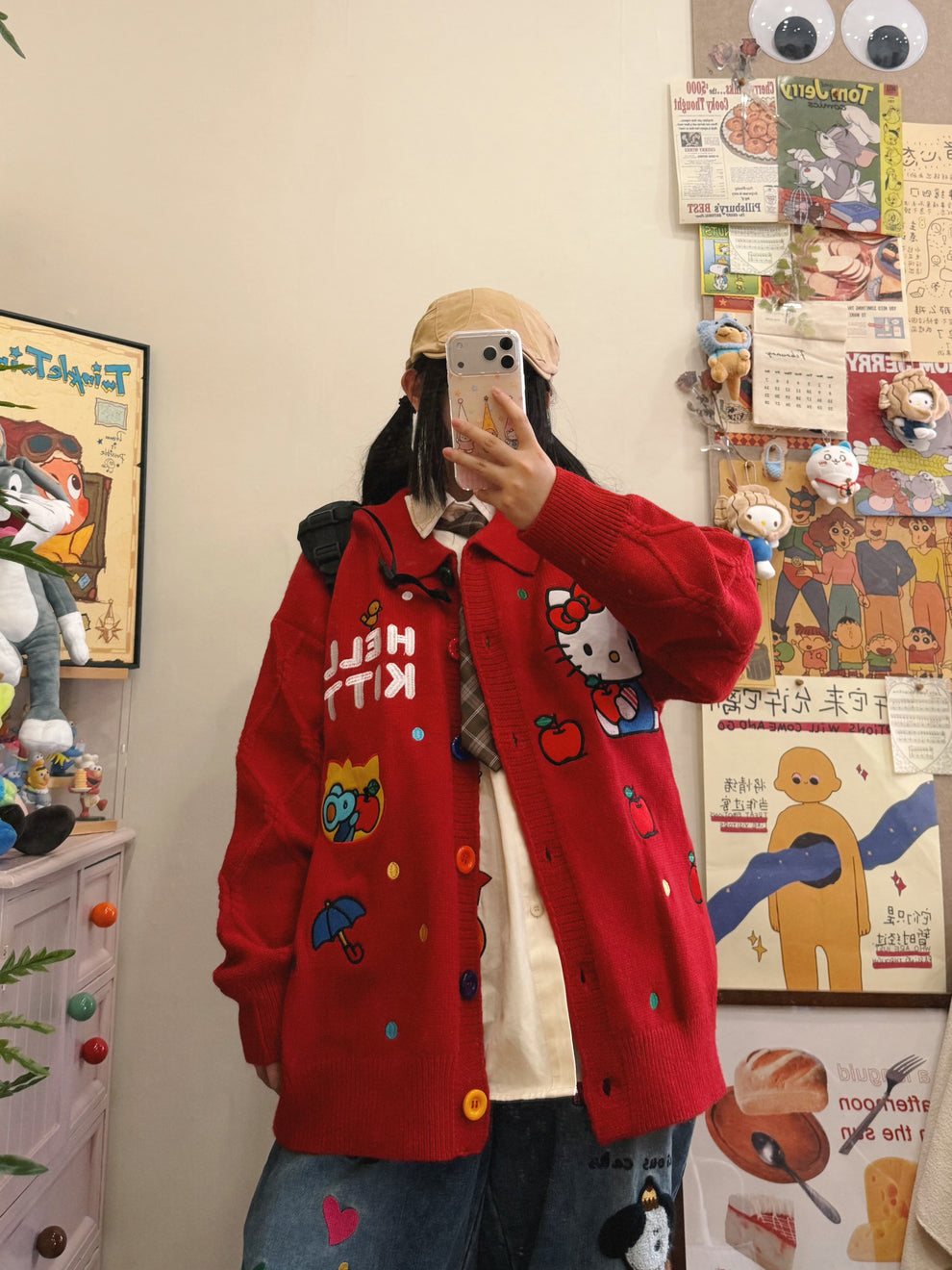 Kidcore Embroidered Red Knit Cardigan - BIBULU | Land Decora