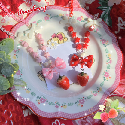 Bear Doll - Kawaii Strawberry Polka Dot Bow Necklace necklace Bear Doll