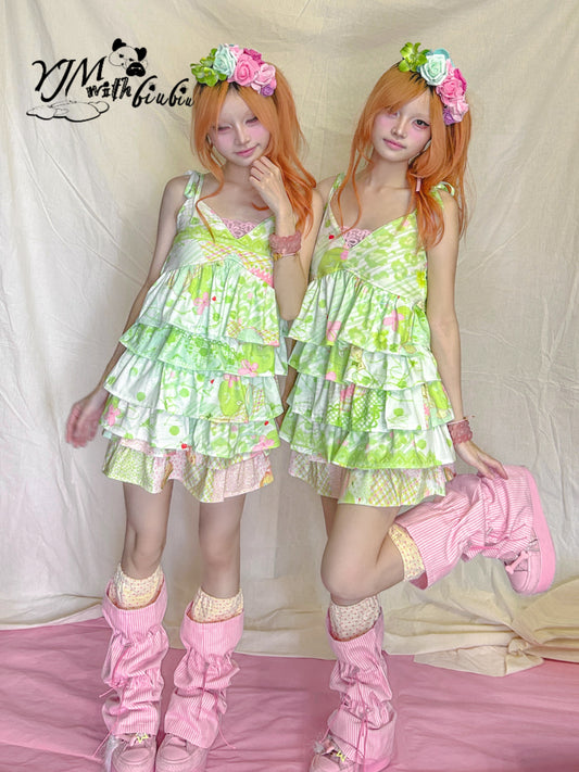 YJM with biubiu - Kawaii Ruffle Tiered Cami Dress