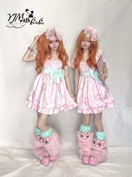 YJM with biubiu - Mint Floral Vintage Chiffon Dress dress YJM with biubiu