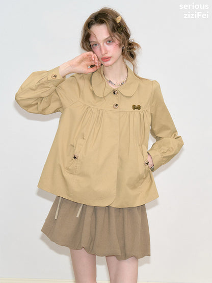 ziziFei - Khaki Peter Pan Collar Cotton Jacket coat ziziFei