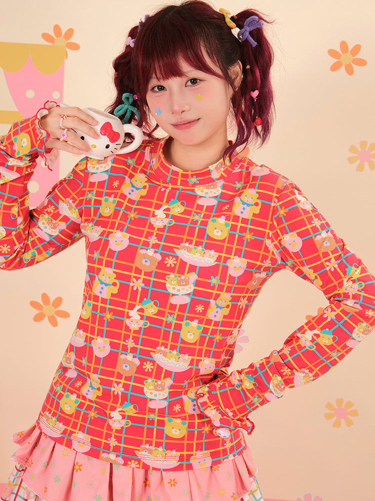 NIKKOU - Kawaii Knitted Base Layer Top with Lace Cuffs shirt Nikkou home