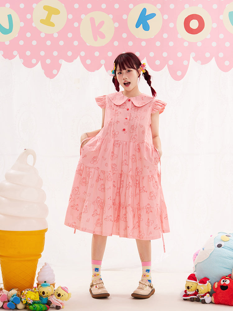 NIKKOU Kawaii Adjustable Waist Dress | Harajuku Puff Sleeve Dress dress Nikkou home