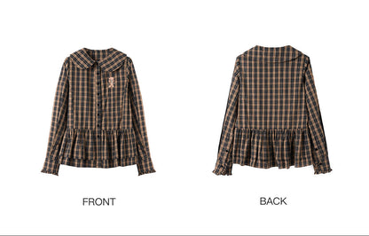 tntntutu - Brown Plaid Embroidered Peter Pan Collar Shirt shirt tntntutu S