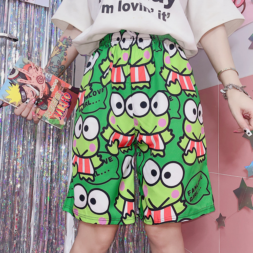 FANLOVEGIRL - Frog Graphic Shorts | Harajuku Cartoon Shorts shorts FANLOVEGIRL