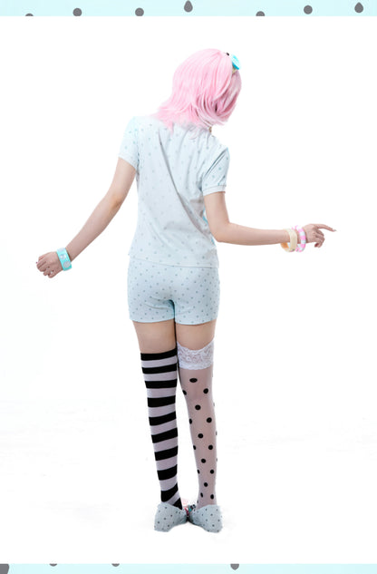 SelfishGhost - Blue Polo & Polka Dot Shorts Set set SelfishGhost