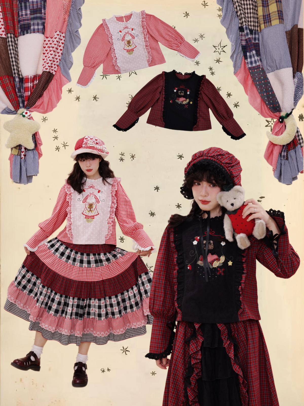 SemenCoicis - Vintage Doll Embroidered Plaid Shirt shirt SemenCoicis