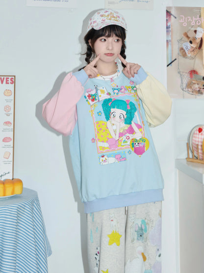 Robootoo - Retro Girl Cartoon Raglan Sweatshirt