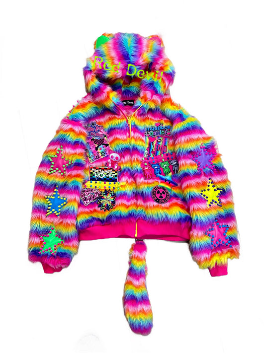 RedDevil Decora Coat Original Design Subculture Coat Colorful Furry Cotton Coat coat Red Devil