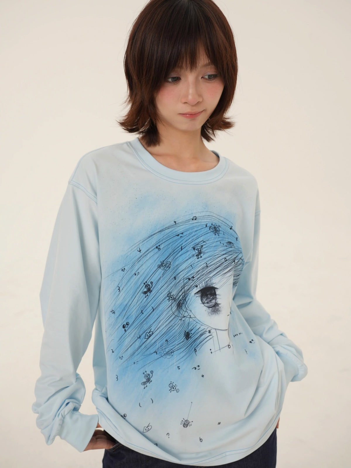 RabbitRain - Blue Storm Girl Oversized Sweatshirt shirt RabbitRain