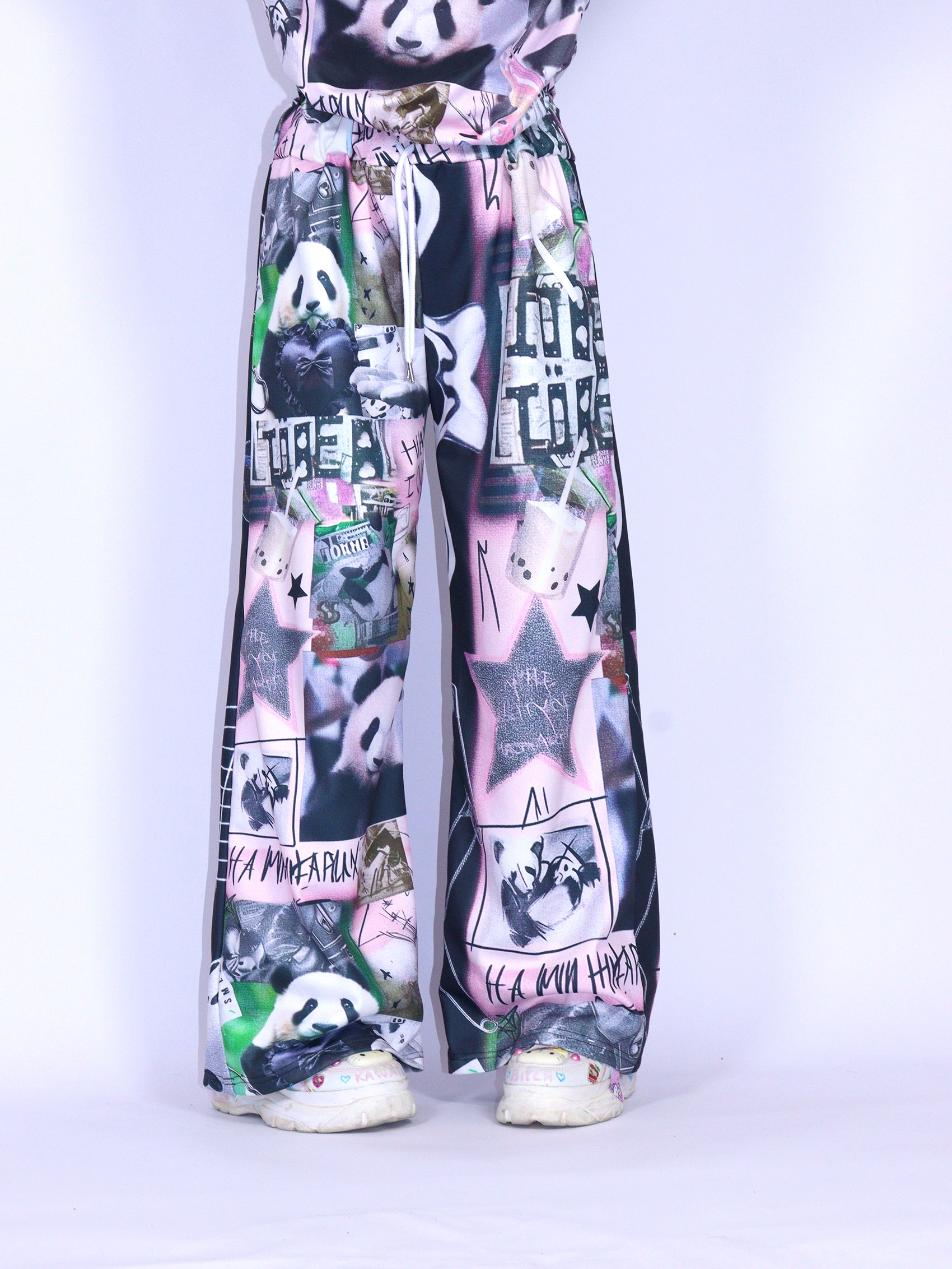 LEERROO - Y2K Panda Wide Leg Pants pants Leerroo