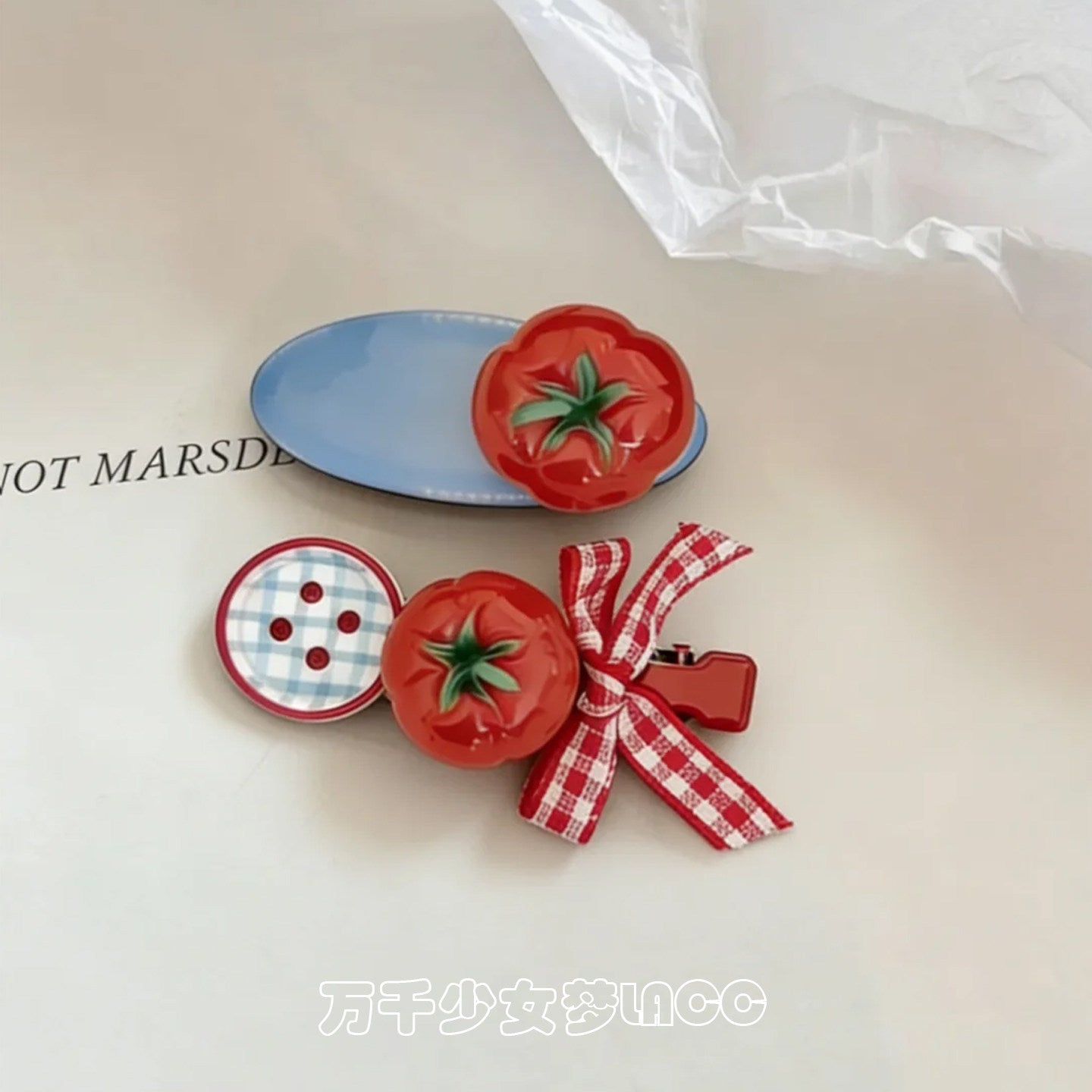 Tomato Plaid Bow Hair Clip hair clip none