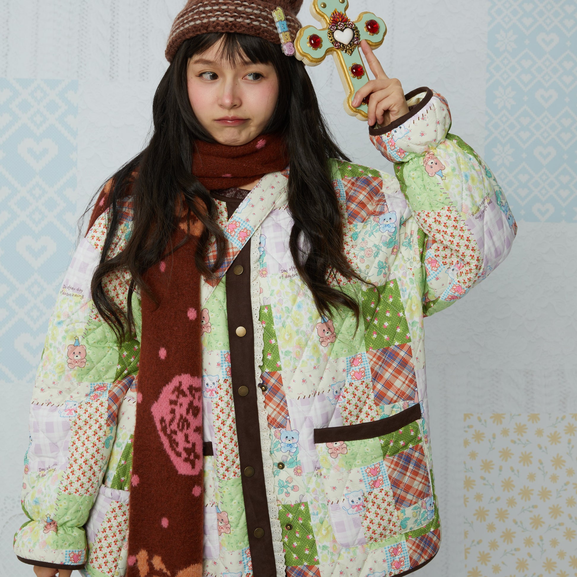 KaiXin hostel - Quilted Cute Print Padded Jacket coat KaiXin hostel