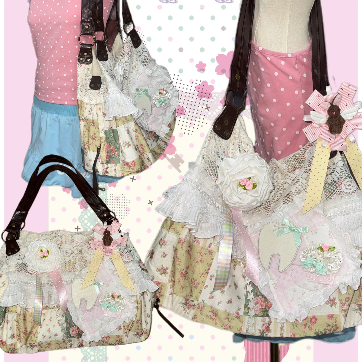 Hottie - Vintage Floral Lace Patchwork Tote Bag bag Hottie