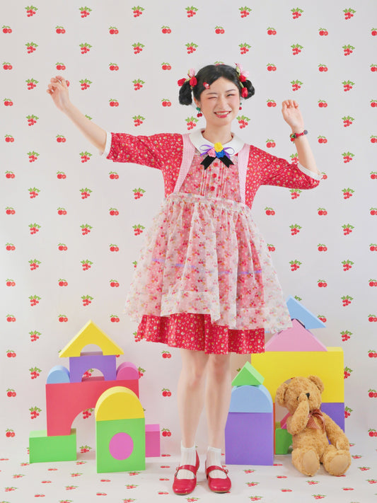 GOODBABY - Sheer Cherry Puff Cover Top overskirt dress