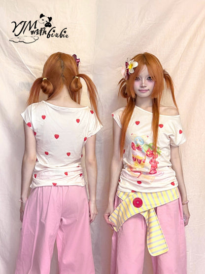 YJM with biubiu Strawberry Slim Fit T-Shirt – Y2K Harajuku Kawaii Style Tee tshirt YJM with biubiu