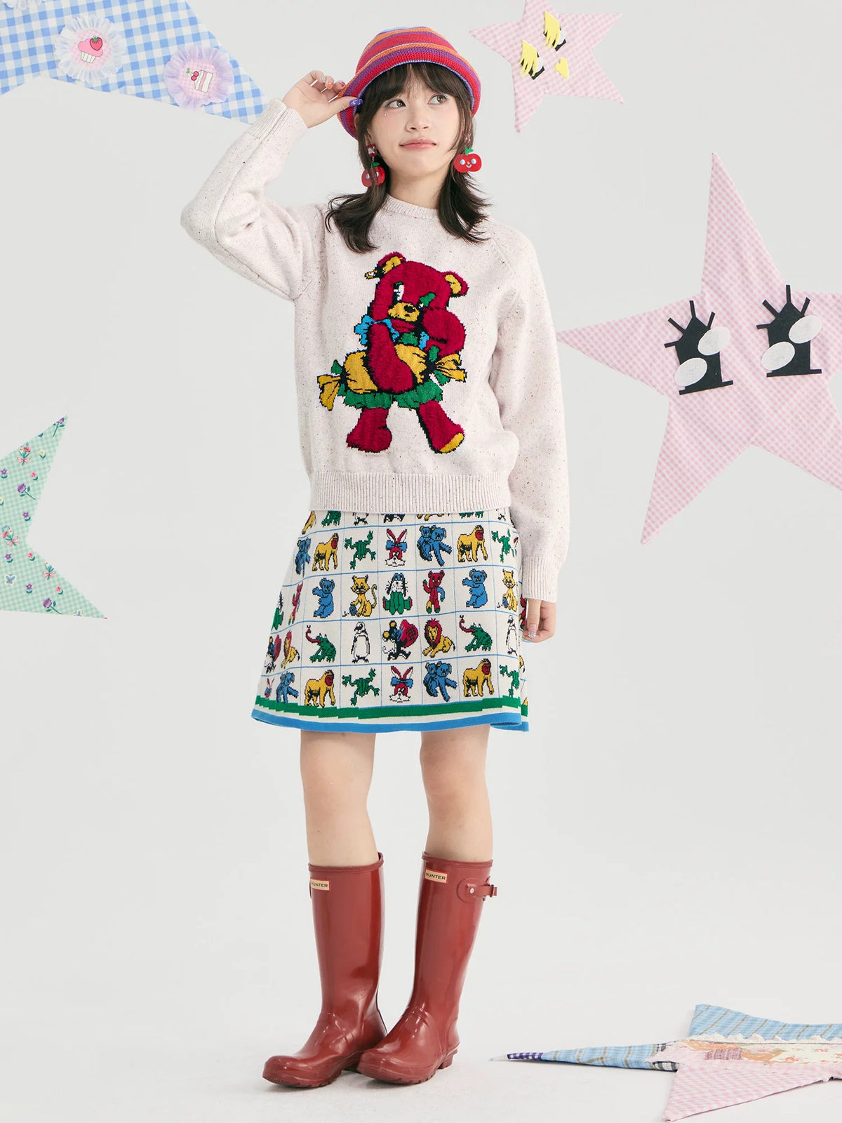 tntntutu - Red Teddy Bear Speckled Knit Sweater sweater tntntutu