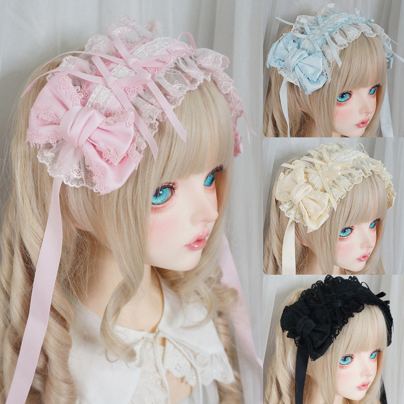 Maojiang - Lace Bow Ruffle Headband