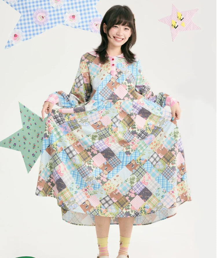 tntntutu - Teddy Patchwork Sailor Collar Dress dress tntntutu