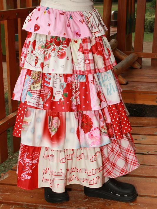 NeogoMade Bunny Cake Tiered Skirt | Harajuku Kawaii Dopamine Apple Skirt skirt NeogoMade red strawberry S