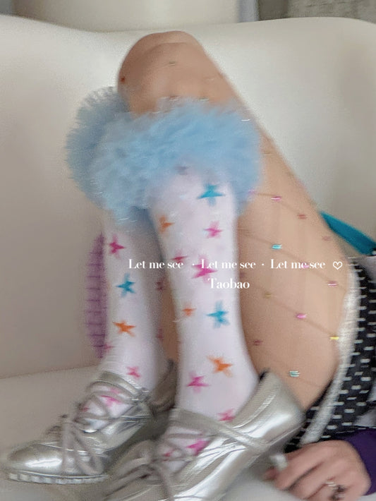 LET ME SEE - Kawaii Colorful Star Velvet Calf Socks socks let me see
