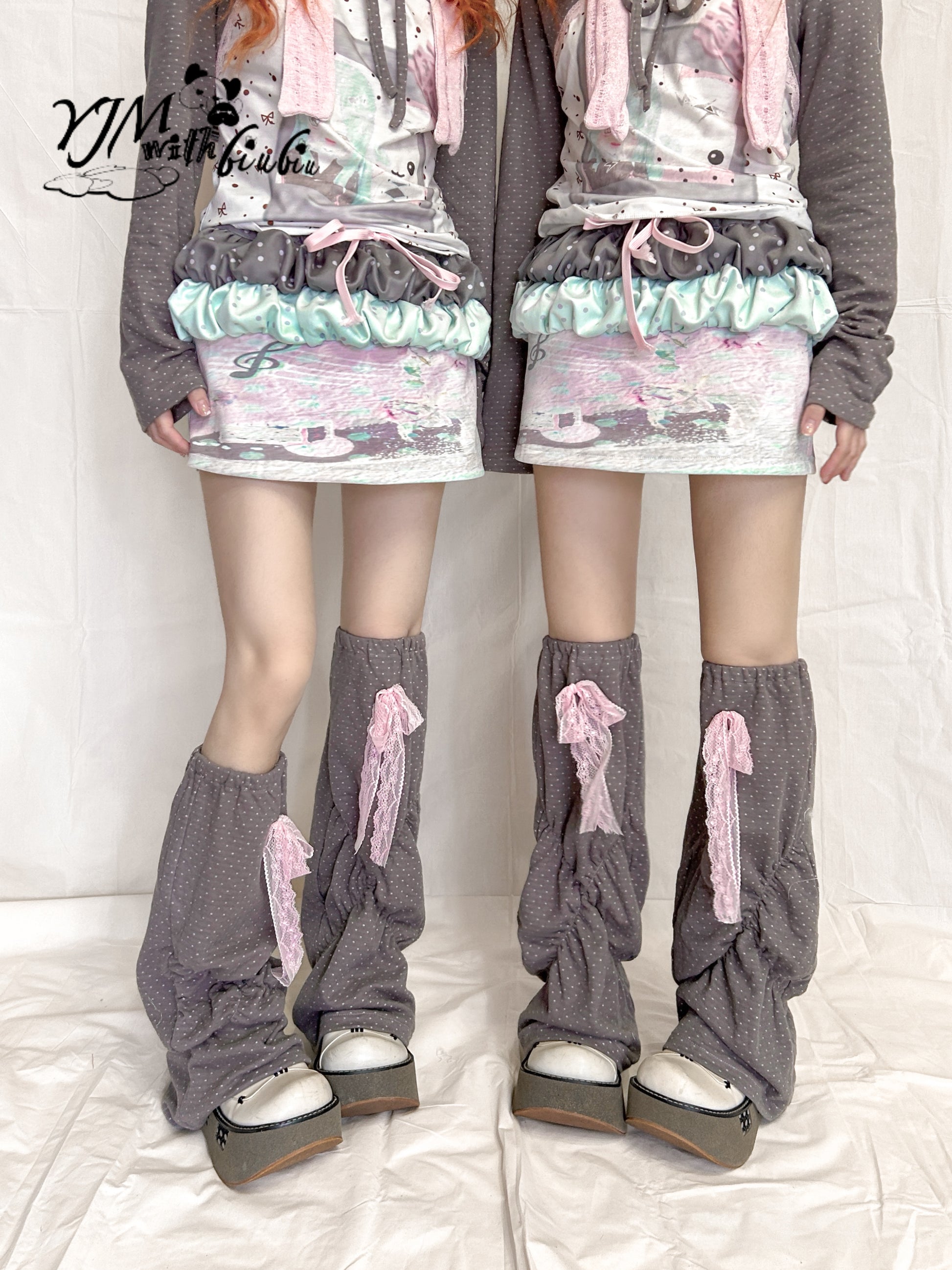 YJM with biubiu - Polka Dot Lace Bow High Leg Warmers leg warmmers YJM with biubiu