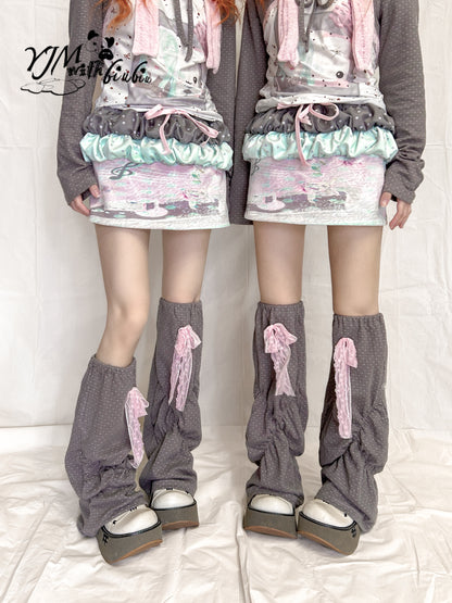 YJM with biubiu - Polka Dot Lace Bow High Leg Warmers leg warmmers YJM with biubiu