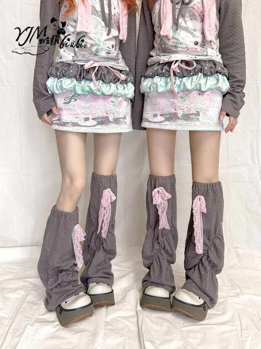 YJM with biubiu - Polka Dot Lace Bow High Leg Warmers leg warmmers YJM with biubiu