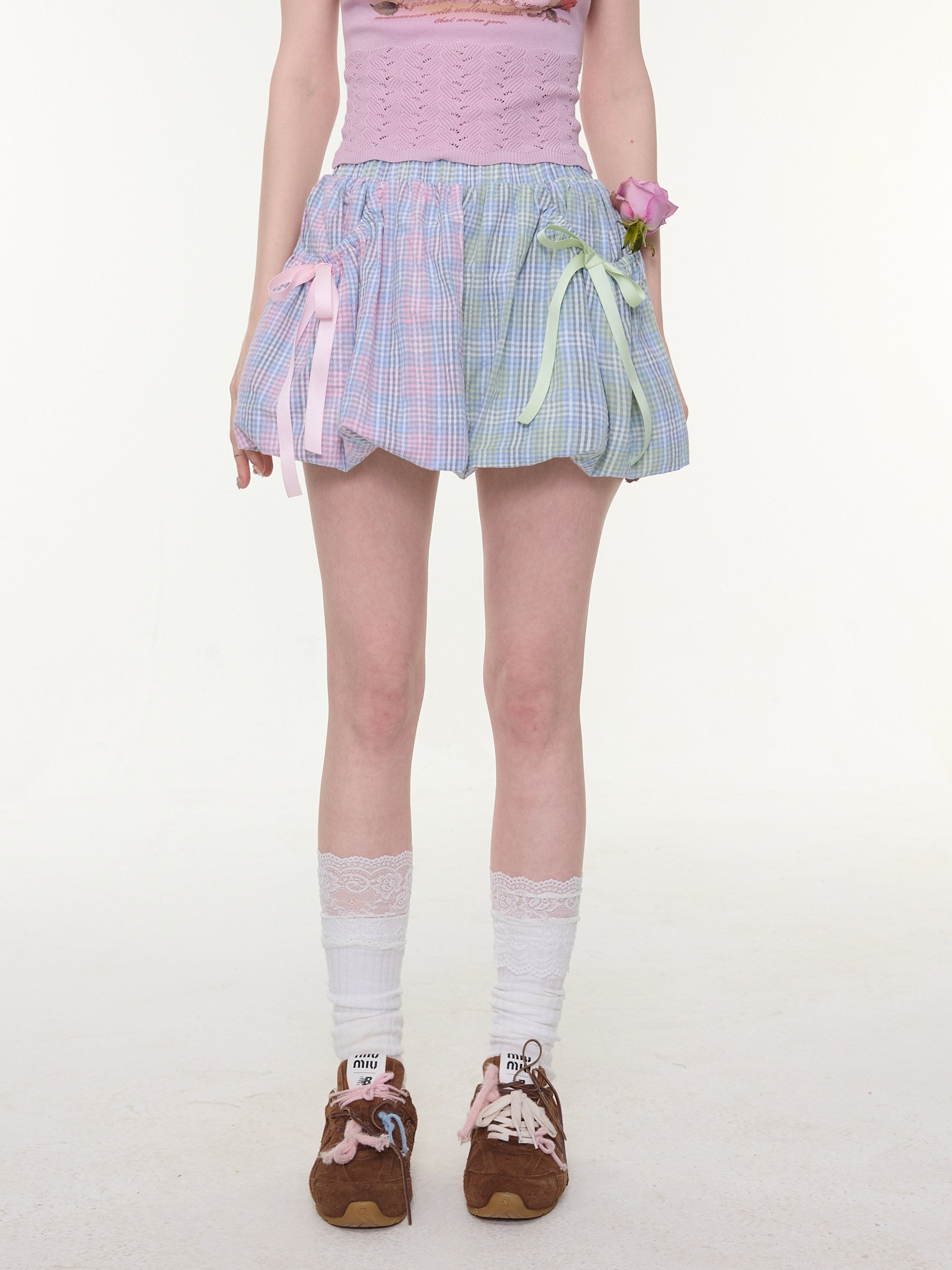 ziziFei - Rainbow Plaid Bow Mini Skirt skirt ziziFei
