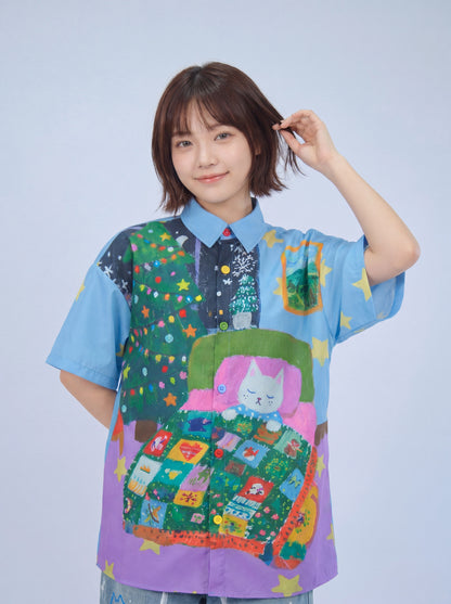 MeowMeow Bug - Blue Cat Print Shirt shirt MeowMeow Bug